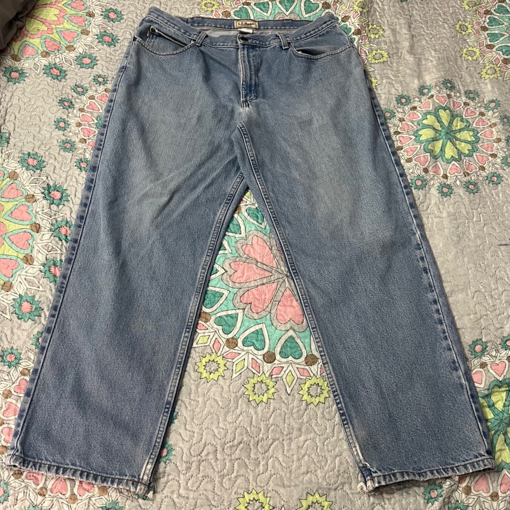 VTG LL Bean Relaxed Fit Jeans Mens 37x30 Light Wash Denim Straight Leg Dadcore